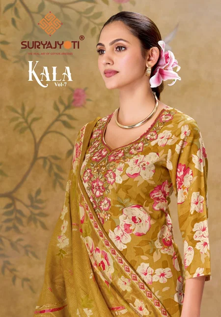 Kala Vol 7 By Suryajyoti Cotton Printed Embroidery Readymade Dress 